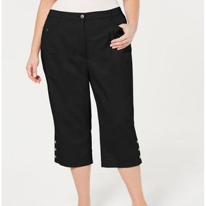 New Karen Scott Black Plus Button-Cuff Capri Pants
